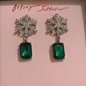 Betsey Johnson Silver and Emerald Earrings